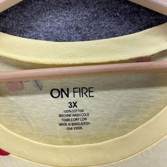 New OnFire T-Shirt Women 3X Plus Yellow Cherry Print Crew Neck Short Sleeve - Picture 7 of 10